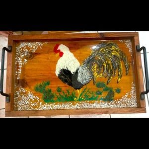 Wooden Hand painted Rooster Tray